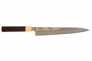 Couteau sujihiki 27cm japonais artisanal Takeshi Saji VG10 Rainbow