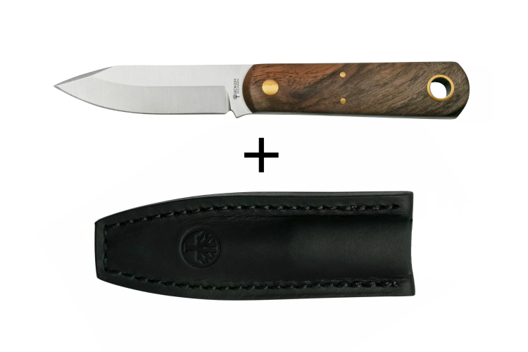 Couteau B&ouml;ker Barlow BFF 120506 lame en acier 7cm manche en noyer + &eacute;tui en cuir