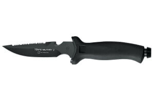 Couteau de botte Fox Tekno Military 2 lame dentée 11cm manche polypropylène/caoutchouc + étui