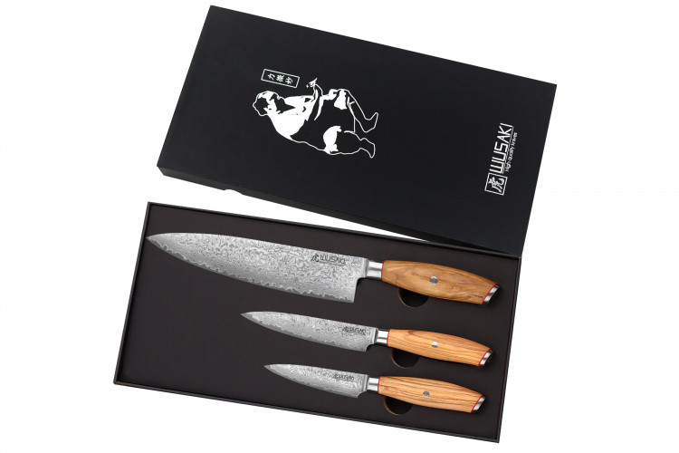 Coffret 3 couteaux Wusaki Fujiko 10CR damas Chef + Office + Universel