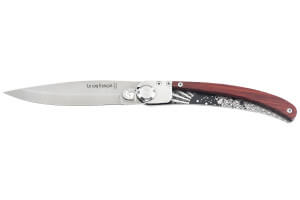 Couteau pliant Le Coq Français Soleil Levant Red Heart artisanal manche bois rouge 11,5cm + étui