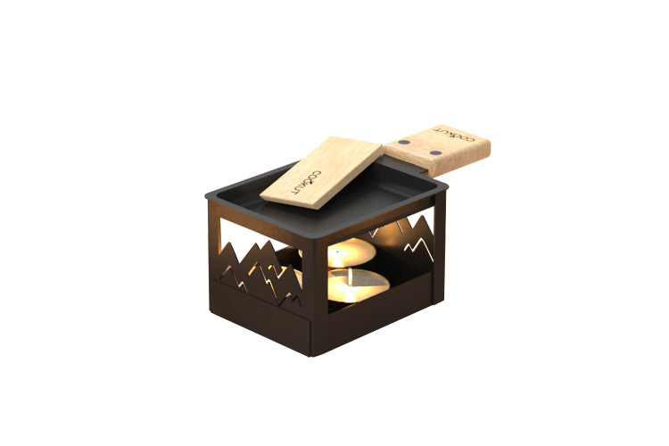 Service raclette &agrave; la bougie Cookut Yeti pliable avec po&ecirc;lon et spatule