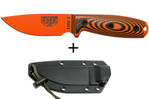 Couteau Esee 3 3PMOR-006 lame acier carbone 8,8cm manche G10 noir et orange + étui
