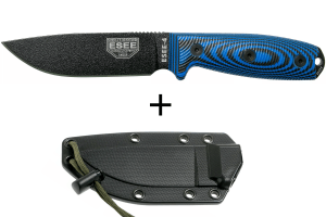 Couteau Esee 4 4PB-008 lame acier carbone 11,6cm manche G10 bleu et noir + étui