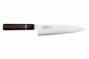 Couteau de chef 21cm japonais artisanal Sukenari SG2 San Maï manche en bois de rose