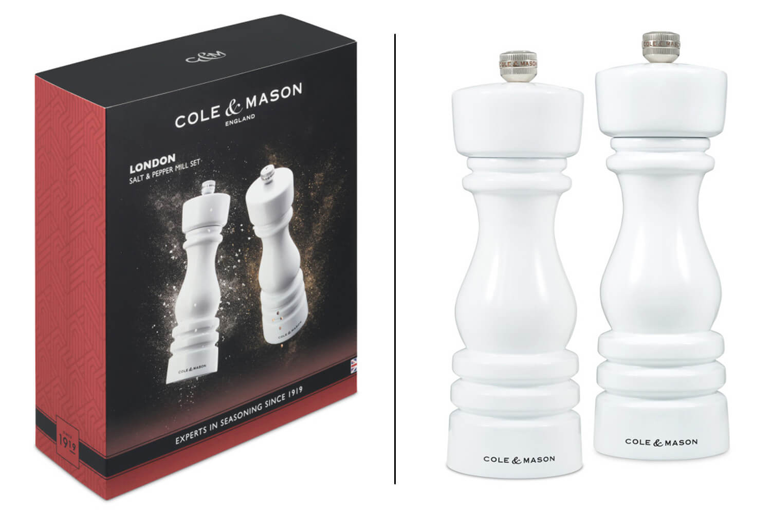 Coffret moulins sel et poivre Cole & Mason London blanc gloss 18cm