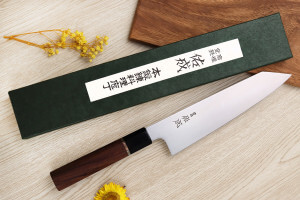 Couteau de chef kiritsuke 21cm japonais artisanal Sukenari SG2 San Maï manche en bois de rose