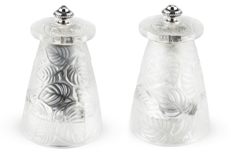 Coffret cadeau moulin à poivre + 1 moulin à sel Peugeot Lalique Feuilles en cristal 9cm - Edition limitée