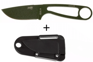 Couteau de cou Esee Izula IZULA-OD lame acier carbone 6,2cm manche ajouré acier vert olive + étui