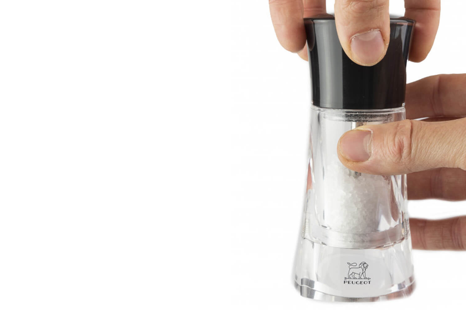 Moulin à sel sec manuel Peugeot Molène en acrylique noir et transparent 14cm