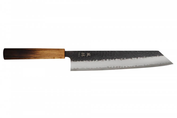 Couteau kiritsuke 24cm japonais artisanal Yuzo Black AS chêne brûlé