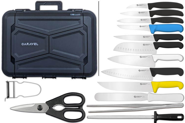 Valise à couteaux Ambrogio Sanelli Caravel Compact 9 couteaux Supra + 5 accessoires