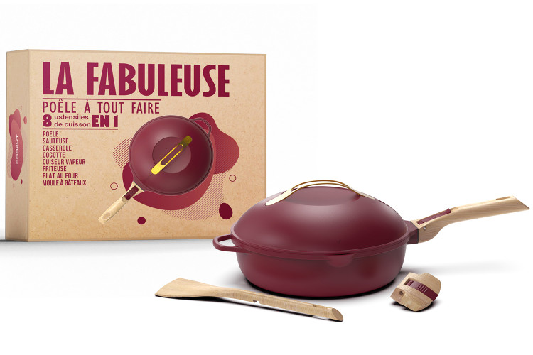 Cookut - Fabuleuse Poêle Anti-Adhésive 8 en1 28 cm Bordeaux Rubis