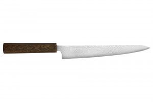 Couteau sujihiki japonais artisanal Wusaki Unagi AUS10 damas 24cm manche chêne