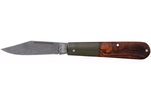 Couteau pliant Böker Barlow Integral Leopard 100501DAM manche en micarta noir et bois de fer 8,5cm + étui en feutre