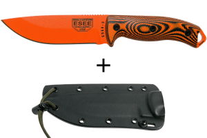Couteau Esee 5 5POR-006 lame acier carbone orange 13,2cm manche G10 noir/orange + étui