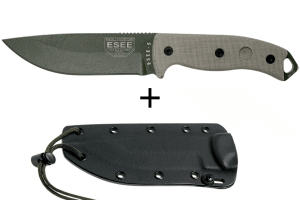 Couteau Esee 5 ESEE-5P-OD-E lame acier carbone vert 13,7cm manche micarta gris + étui