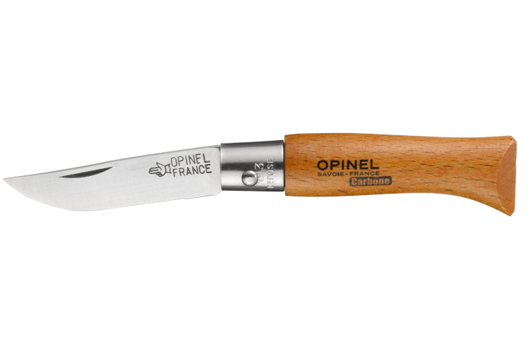 Couteau pliant Opinel Tradition Carbone n&deg;03 lame 4cm manche h&ecirc;tre