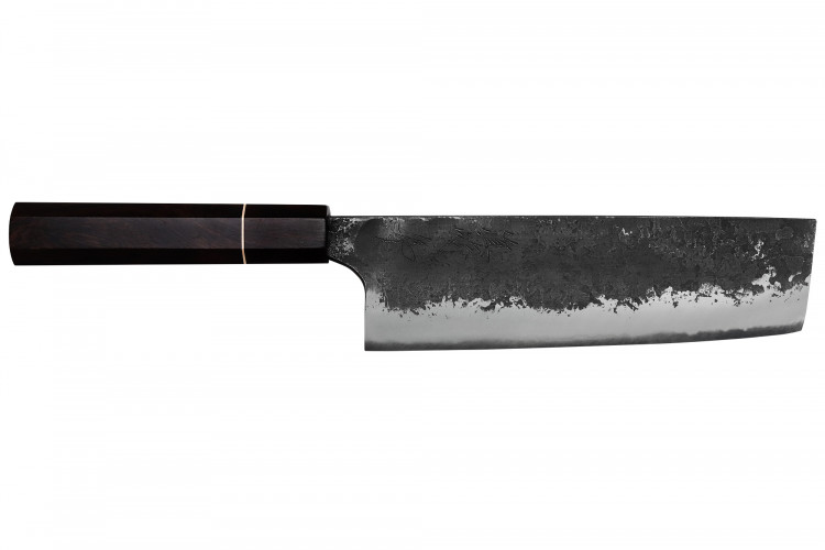 Couteau nakiri 16,5cm japonais artisanal Naoki Mazaki WS2 Black Nashiji
