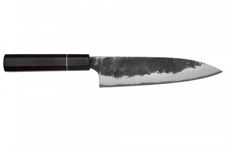 Couteau gyuto 18cm japonais artisanal Naoki Mazaki WS2 Black Nashiji