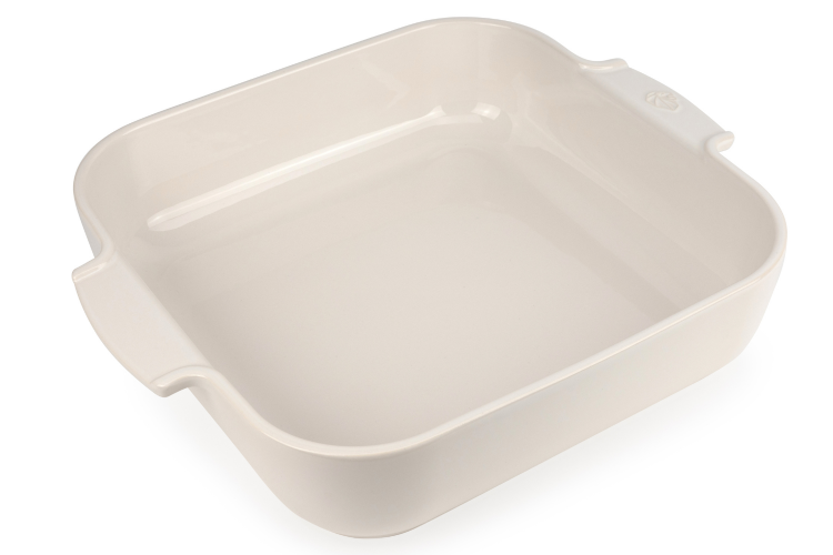 Plat four carr&eacute; Peugeot Appolia en c&eacute;ramique &eacute;cru 29,5x29,5x7,5cm