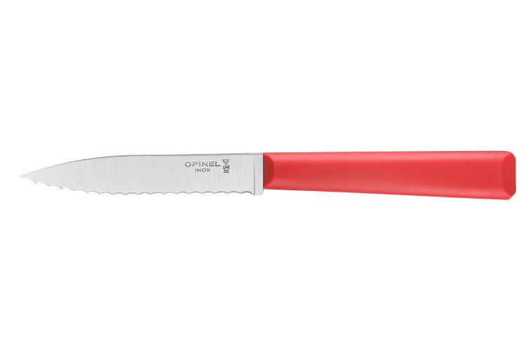 Couteau d'office Opinel Les Essentiels + n&deg;313 lame 10cm crant&eacute;e manche en polym&egrave;re rouge