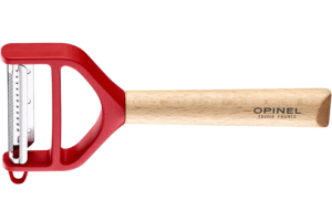Éplucheur Opinel T-Duo rouge double lames microdentée et julienne manche en hêtre