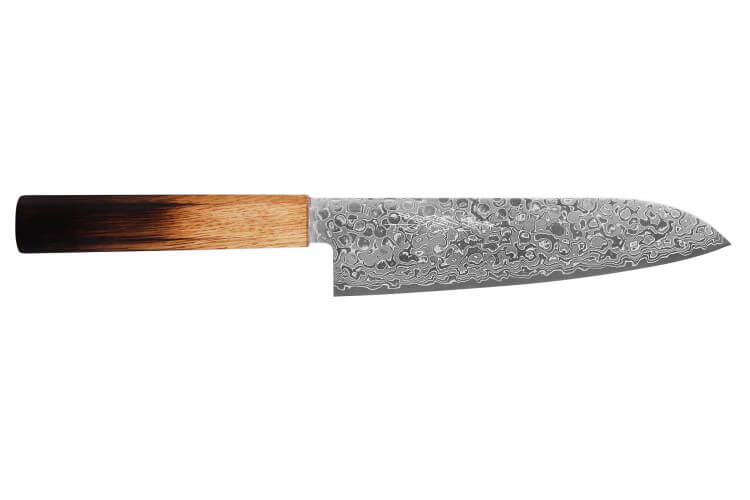 Couteau santoku japonais artisanal Yoshihiro Zad lame damassée 18cm
