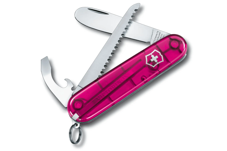 Couteau suisse pour enfant My First Victorinox rose translucide 84mm 9 fonctions