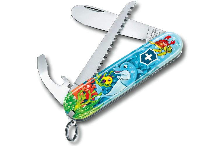 Couteau suisse pour enfant My First Victorinox &eacute;dition animaux motif dauphin 84mm 9 fonctions