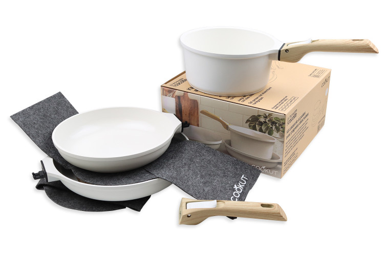 L'Incroyable Kit Cookut 2 po&ecirc;les et 1 casserole &agrave; poign&eacute;e amovible - polaire