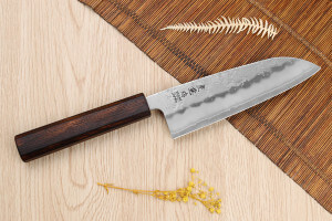 Couteau santoku japonais artisanal Wusaki Yoshi G3 chêne 16,5cm