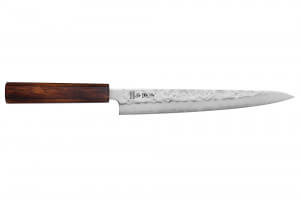Couteau sujihiki japonais artisanal Wusaki Yoshi G3 chêne 24cm