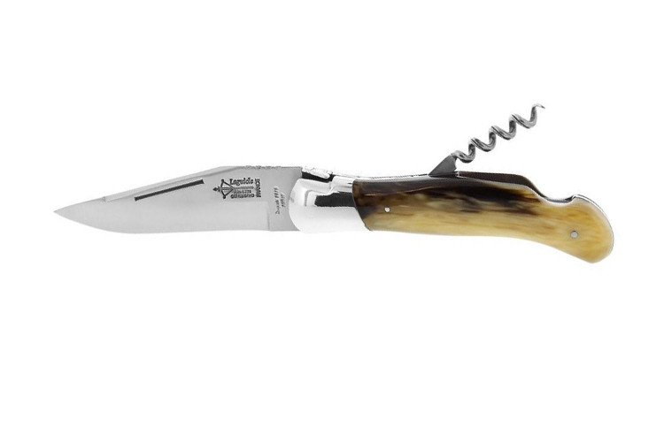 Couteau pliant Laguiole Arbal&egrave;te G.DAVID manche fa&ccedil;on corne blonde 12cm + tire-bouchon
