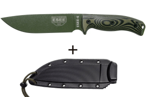 Couteau Esee 6 6POD-003 lame acier carbone 16,5cm manche G10 vert et noir + étui