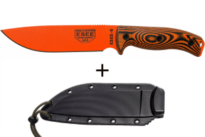 Couteau Esee 6 6POR-006 lame acier carbone 16,5cm manche G10 orange/noir + étui