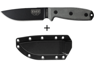 Couteau Esee 4 ESEE-4P-B lame acier carbone noir 11,6cm manche micarta gris + étui