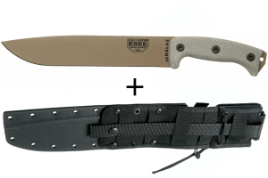 Machette Esee Junglas JUNGLAS-DE-E lame acier carbone Dark Earth 26,5cm manche micarta gris + étui