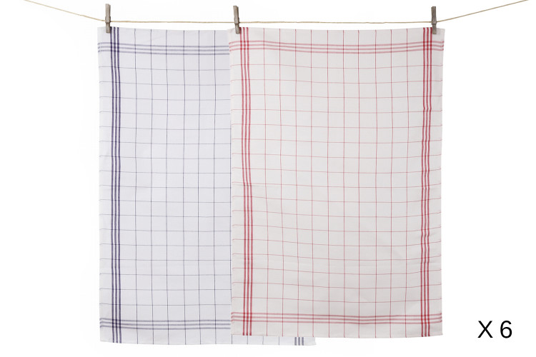 Set de 6 torchons &agrave; carreaux Tissage de l'Ouest Hugo fabriqu&eacute;s en France