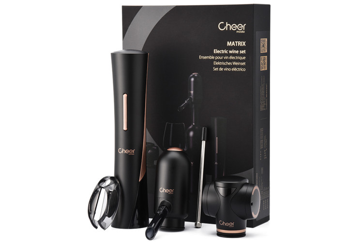 Coffret tire-bouchon &eacute;lectrique et accessoires pour le vin Cheer Moda Matrix - Noir & Bronze