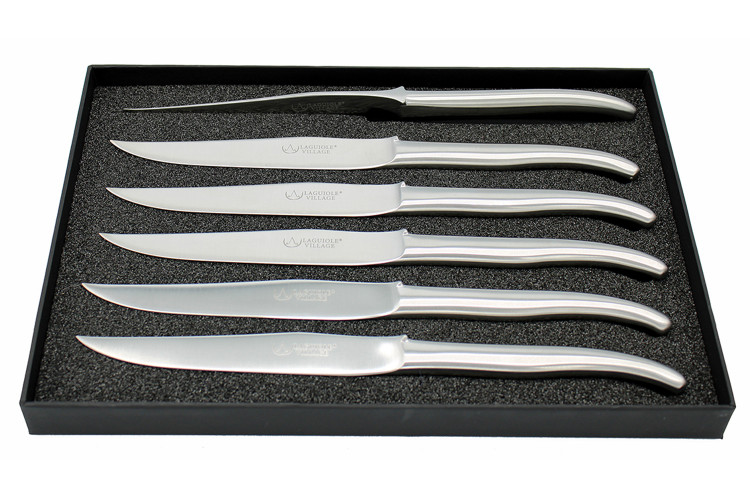 Coffret de 6 couteaux de table Laguiole Village A&eacute;ro en inox satin&eacute;