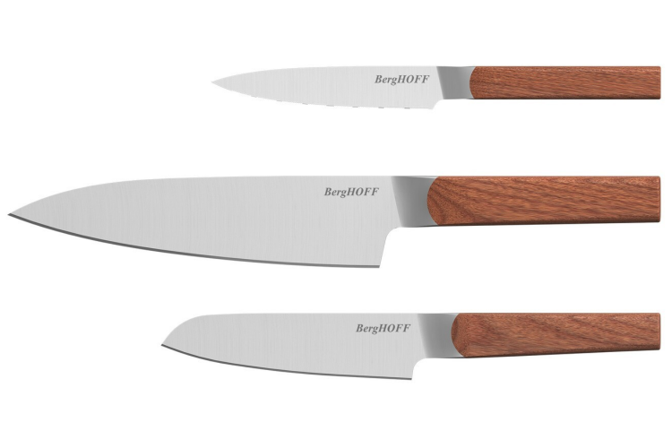 Set de 3 couteaux Berghoff Dina Ion lame inox et manche en bois de fr&ecirc;ne