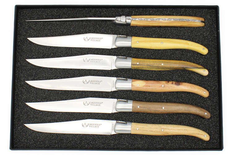 Coffret de 6 couteaux de table Laguiole Village Resto manches en bois