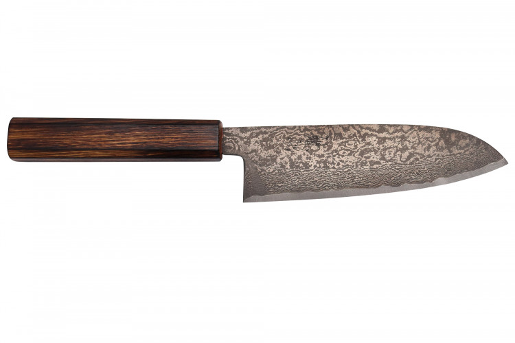 Couteau santoku 16,5cm japonais artisanal Nakamura Kaishin Ginsan Black Damas