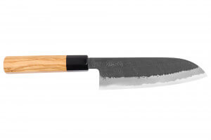 Couteau santoku 16,5cm japonais artisanal Hinoura Mutsumi Ajikataya Black Nashiji