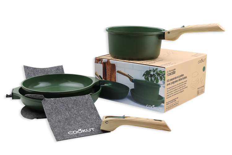 L'Incroyable Kit Cookut 2 po&ecirc;les et 1 casserole &agrave; poign&eacute;e amovible - foug&egrave;re