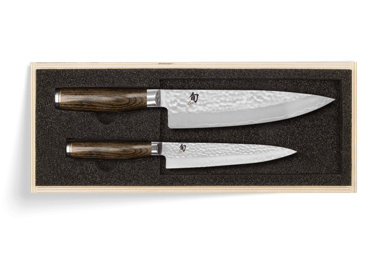 Coffret 2 couteaux de cuisine damass&eacute;s Shun Premier Tim M&auml;lzer Universel + Chef