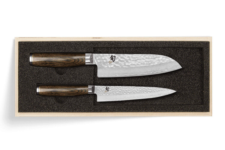 Coffret 2 couteaux de cuisine damassés Shun Premier Tim Mälzer Universel + Santoku
