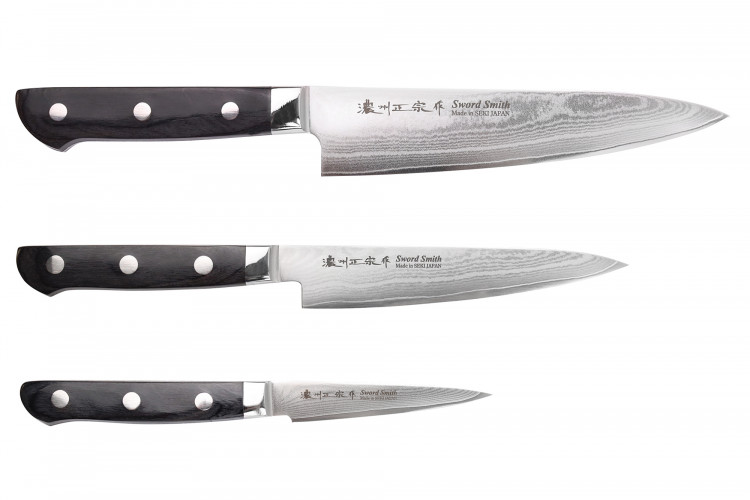 Coffret de 3 couteaux Satake damas 69 couches chef + universel + office