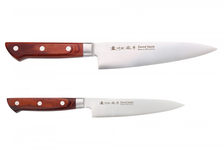 Coffret 2 couteaux japonais Satake Brown Pakkawood chef + office